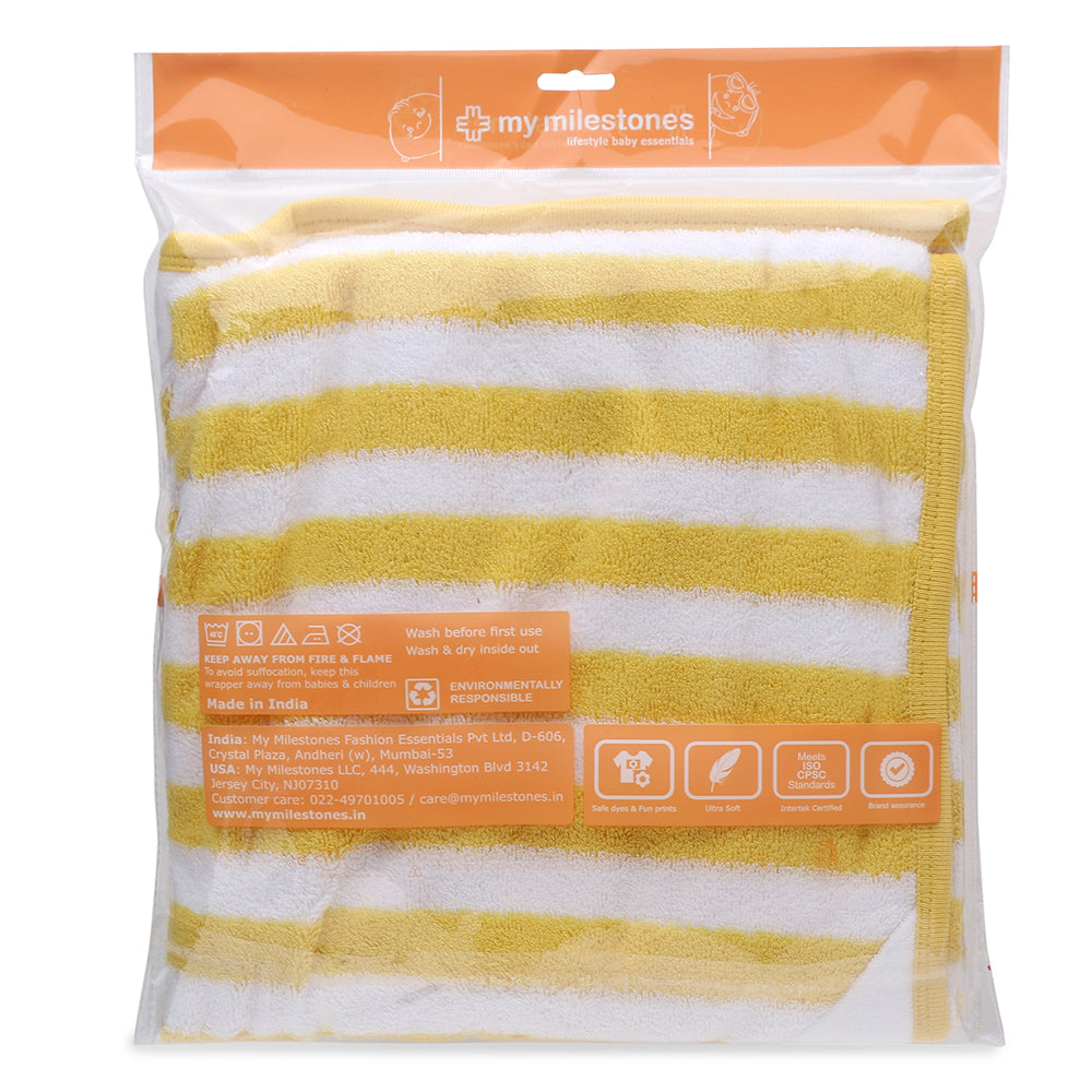 My Milestones Baby Hooded Towel - Modern Stripped - Yellow / White
