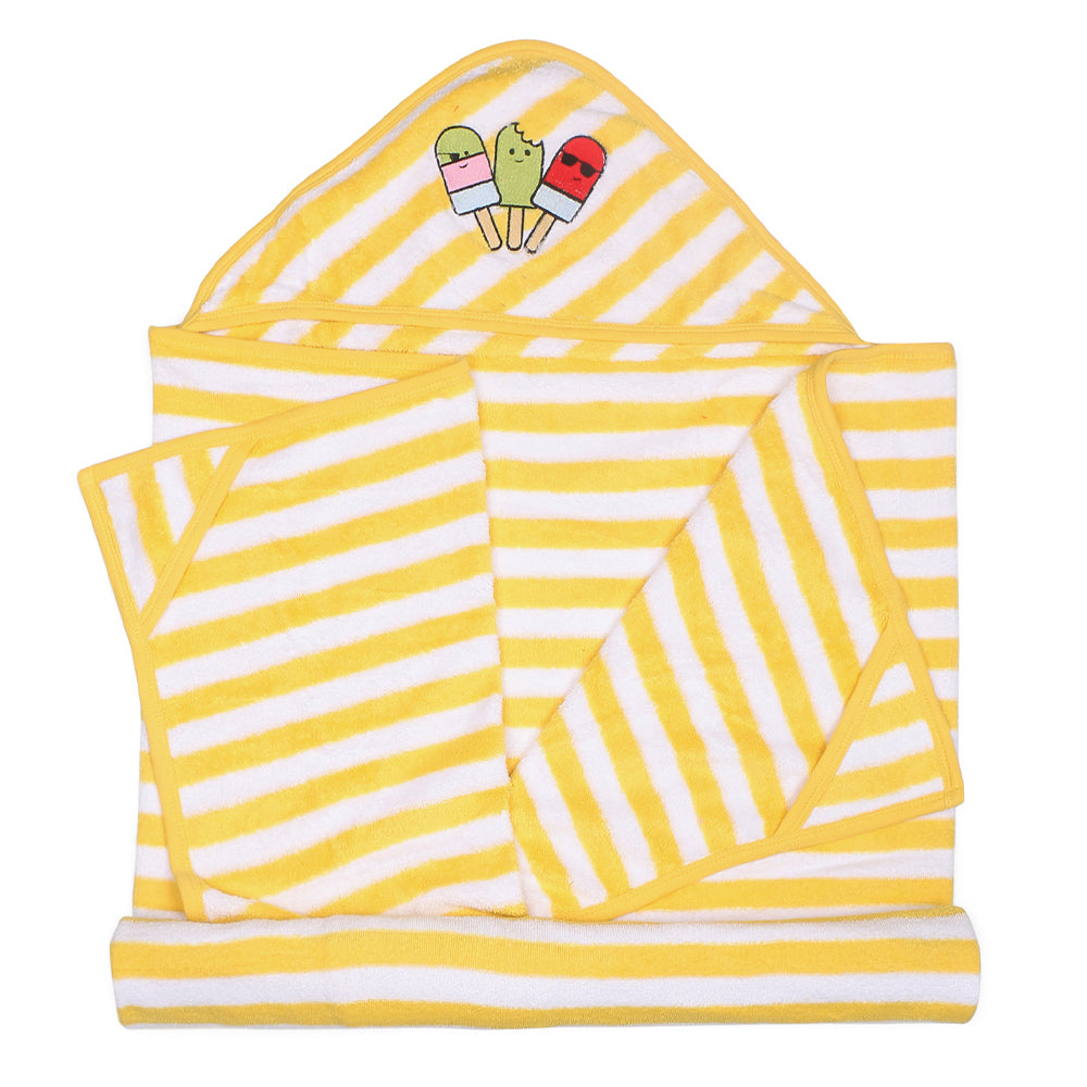 My Milestones Kids Hooded Towel Wrap - Yellow / White
