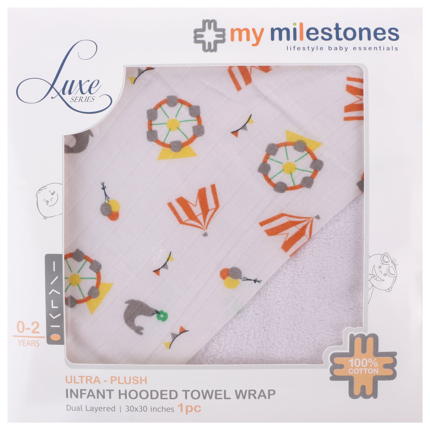 Infant Hooded Towel Wrap - Carnival White/Orange