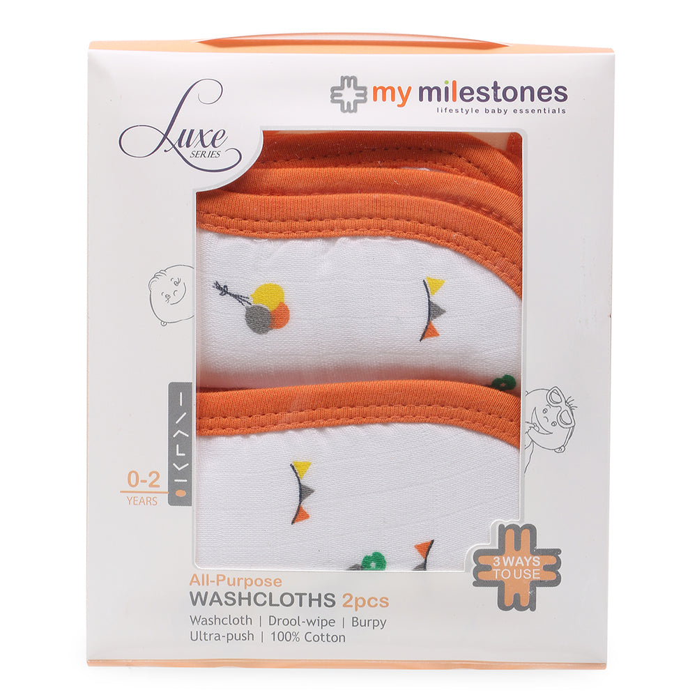 My Milestones Luxe all-purpose Washcloths 2pc Set - Carnival Orange