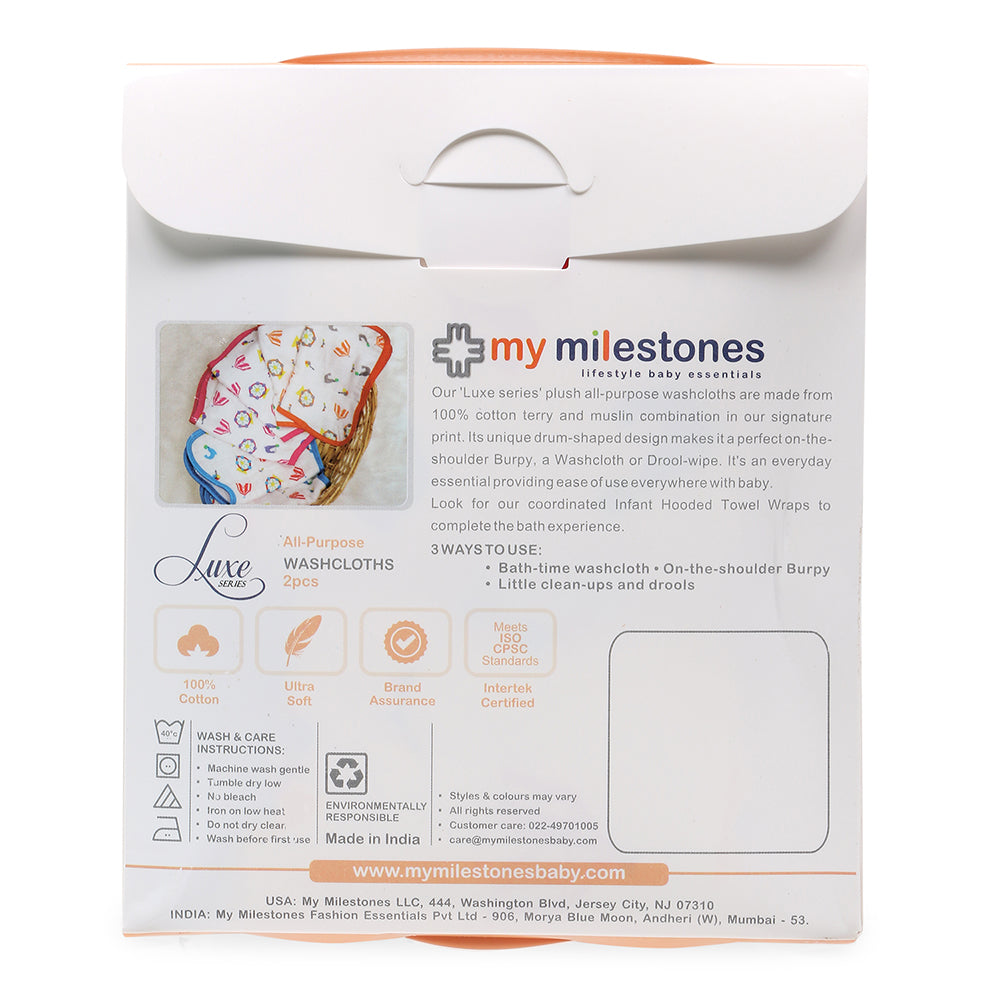 My Milestones Luxe all-purpose Washcloths 2pc Set - Carnival Orange