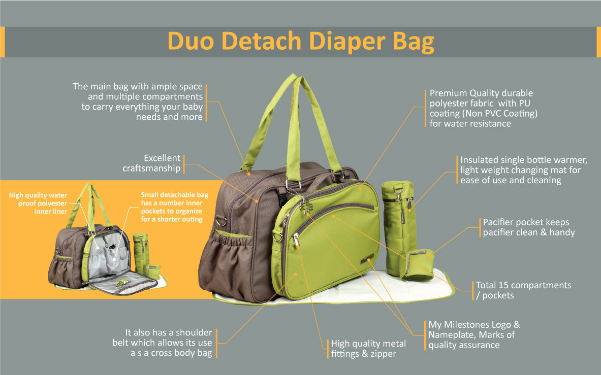 Diaper Bag - Duo Detach 2-In-1 Baby Diaper Bag/Mothers Bag  - Grey/Red