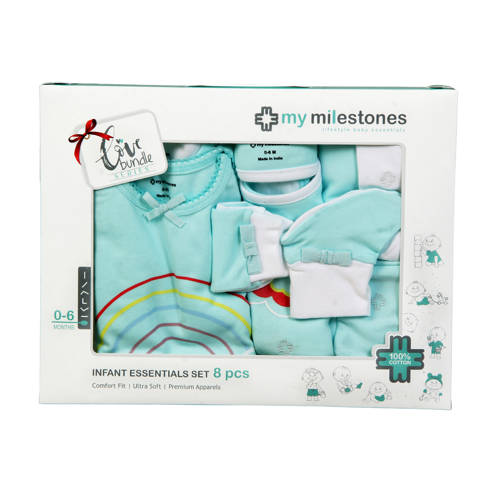 Infant Essentials Gift Set, Full Sleeves - Aqua, Set of 8