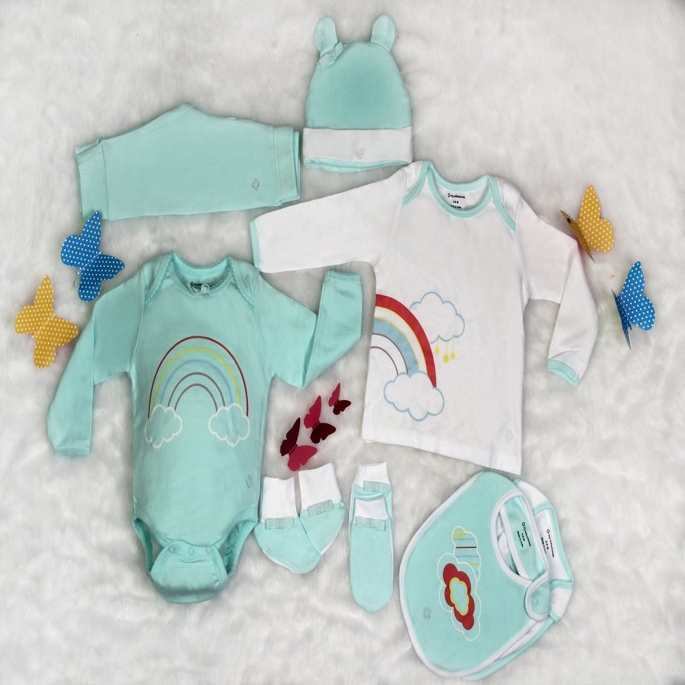 Infant Essentials Gift Set, Full Sleeves - Aqua, Set of 8