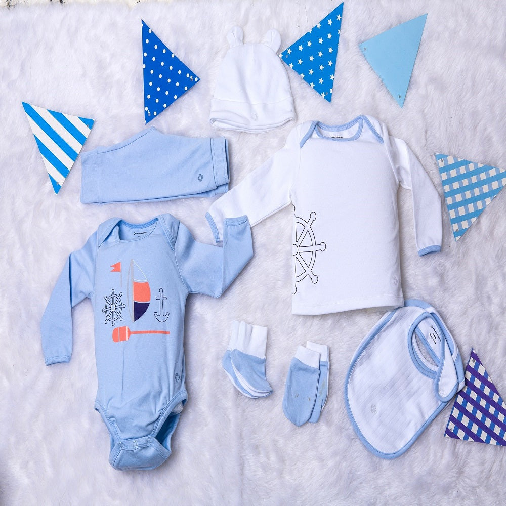 Infant Essentials Gift Set, Full Sleeves - Blue, Set of 8
