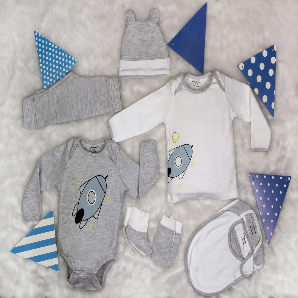 Infant Essentials Gift Set, Full Sleeves - Grey, Set of 8