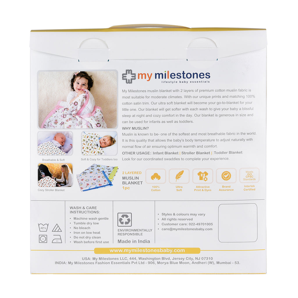 My Milestones 100% Cotton Muslin Baby Blanket - 4 Layered (43x43 inches) - Dutch Country Pink