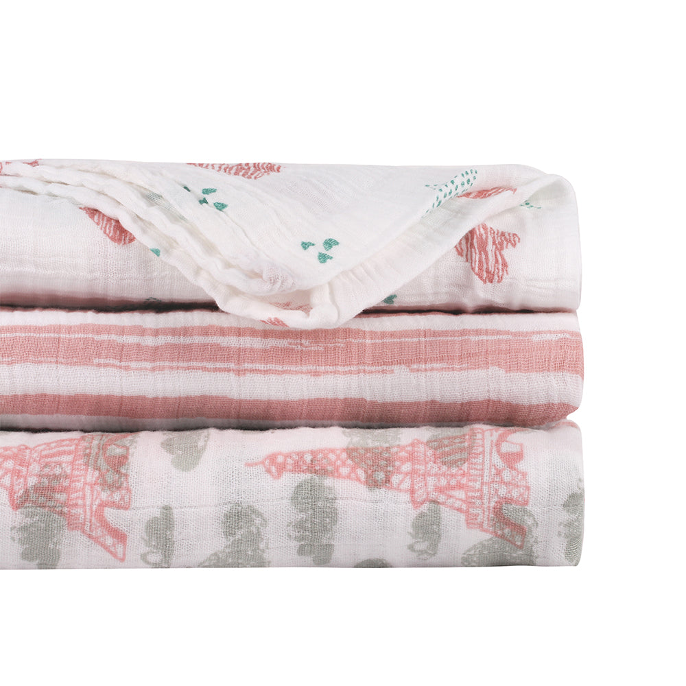 Abracadabra Cotton Muslin Swaddle for Newborns Pack of 3 (Eiffel Tower) - Pink