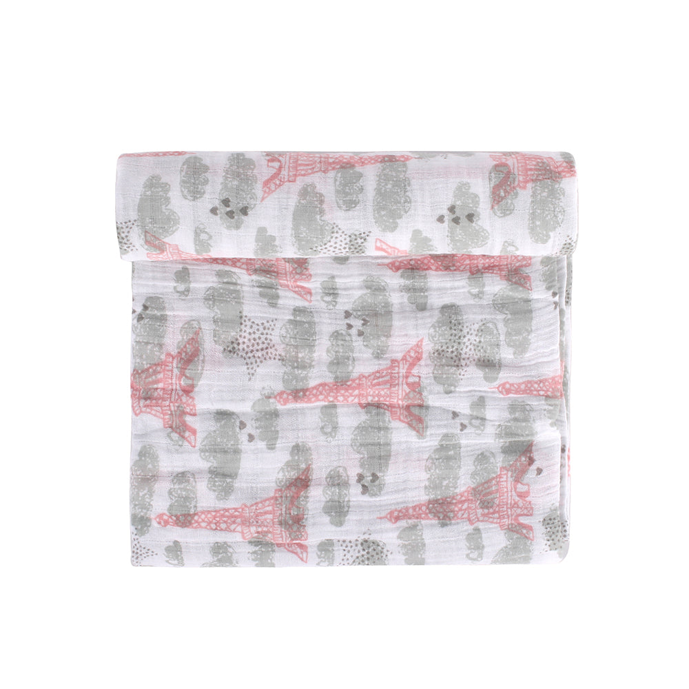Abracadabra Cotton Muslin Swaddle for Newborns Pack of 3 (Eiffel Tower) - Pink