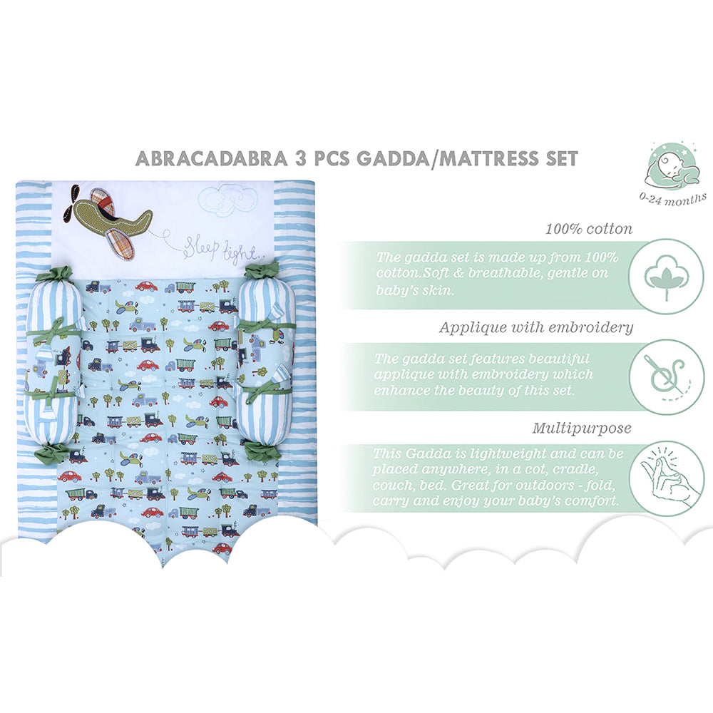 Abracadabra Cotton Bedding/Gadda Set Transport Theme - Sky Blue