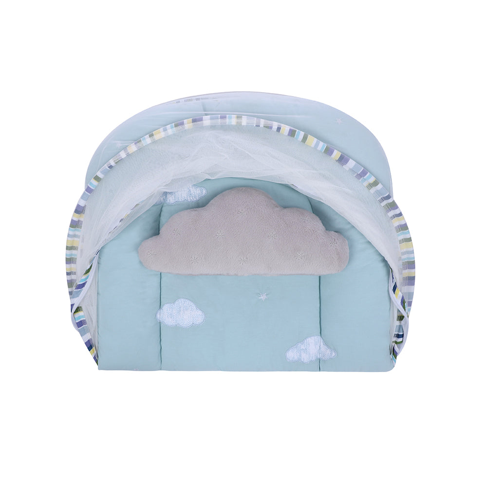 Abracadabra Gadda Set with Mosquito Net & Shaped Pillow Clouds  Theme - Blue