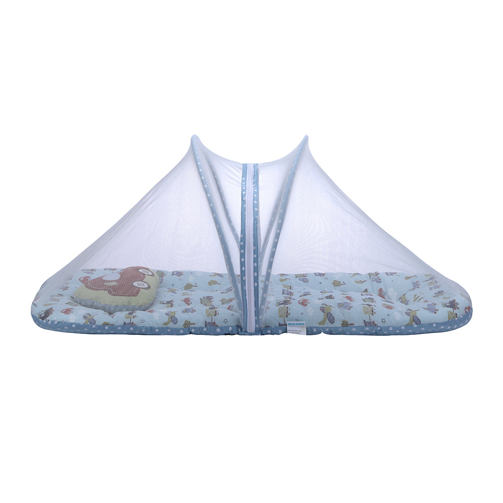 Abracadabra Gadda Set with Mosquito Net & Shaped Pillow Transport Theme - Light Blue