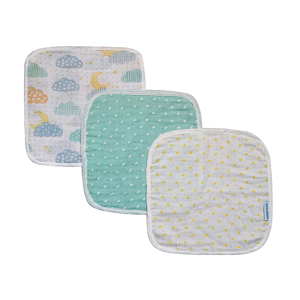 Abracadabra Cotton Muslin Wipes Pack of 3 (Lost in Clouds) - Sea Green
