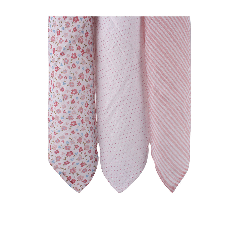 Abracadabra Cotton Muslin Swaddle For Newborns Pack of 3 (Vintage Floral) - Pink