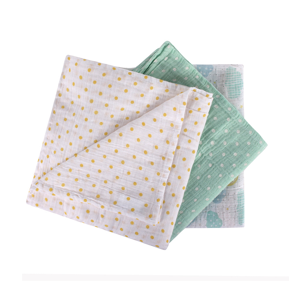 Abracadabra Cotton Muslin Swaddle For Newborns Pack of 3 (Lost in Clouds) - Sea Green