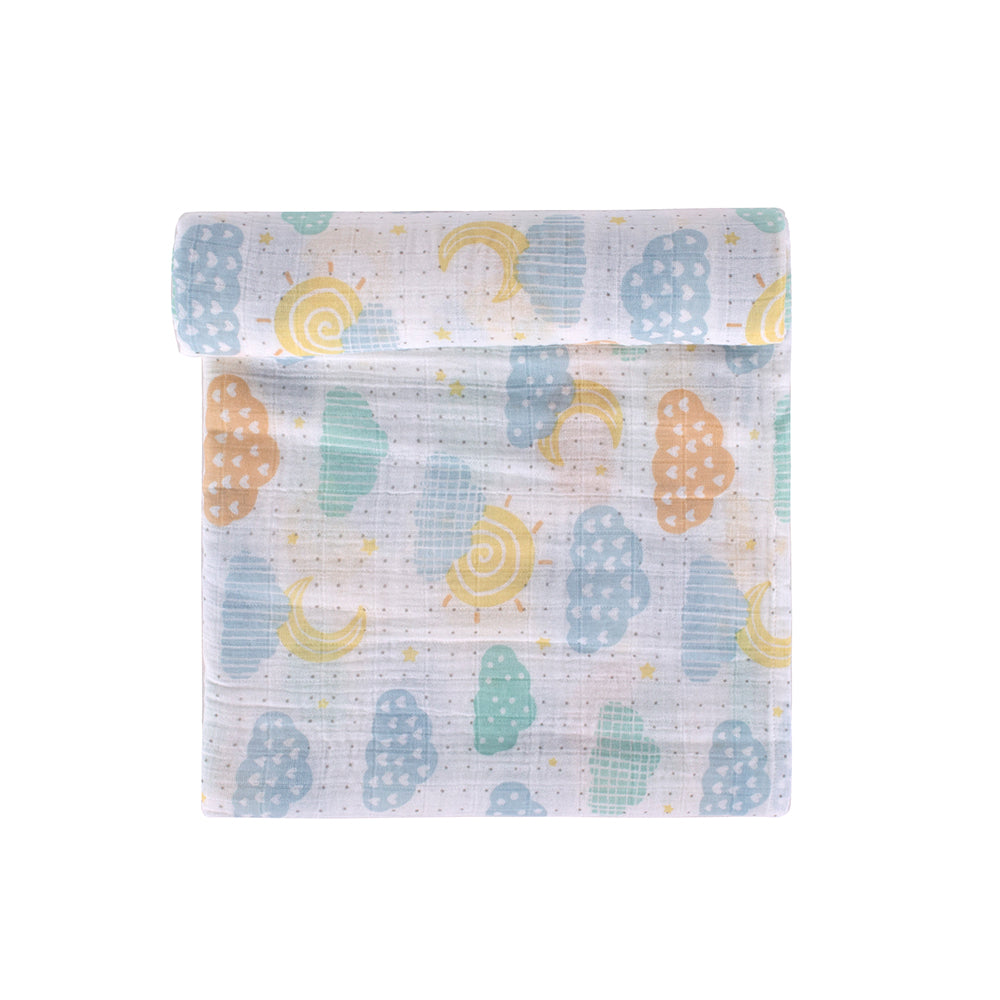 Abracadabra Cotton Muslin Swaddle For Newborns Pack of 3 (Lost in Clouds) - Sea Green