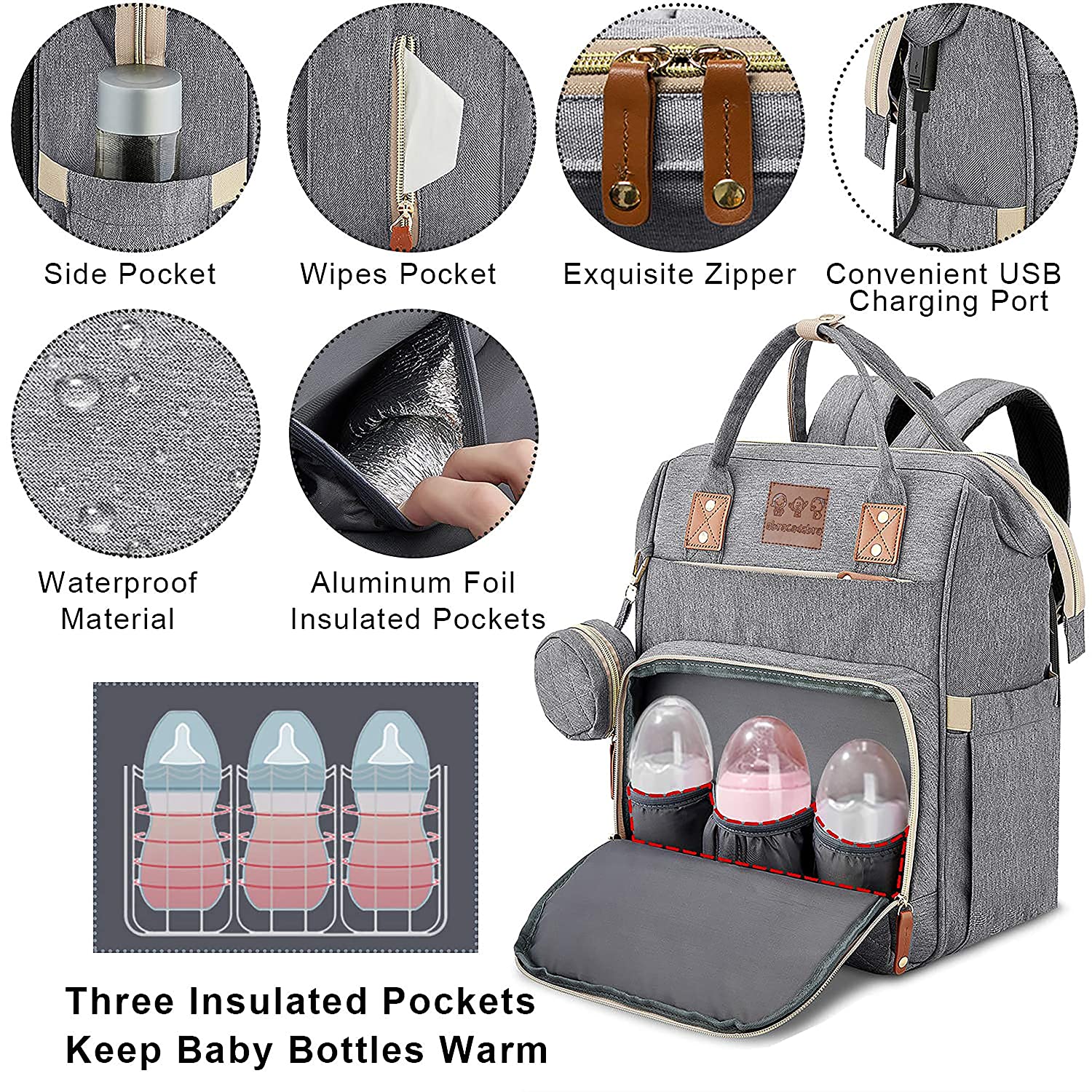 Abracadabra Diaper Bag With Changing Station - Grey