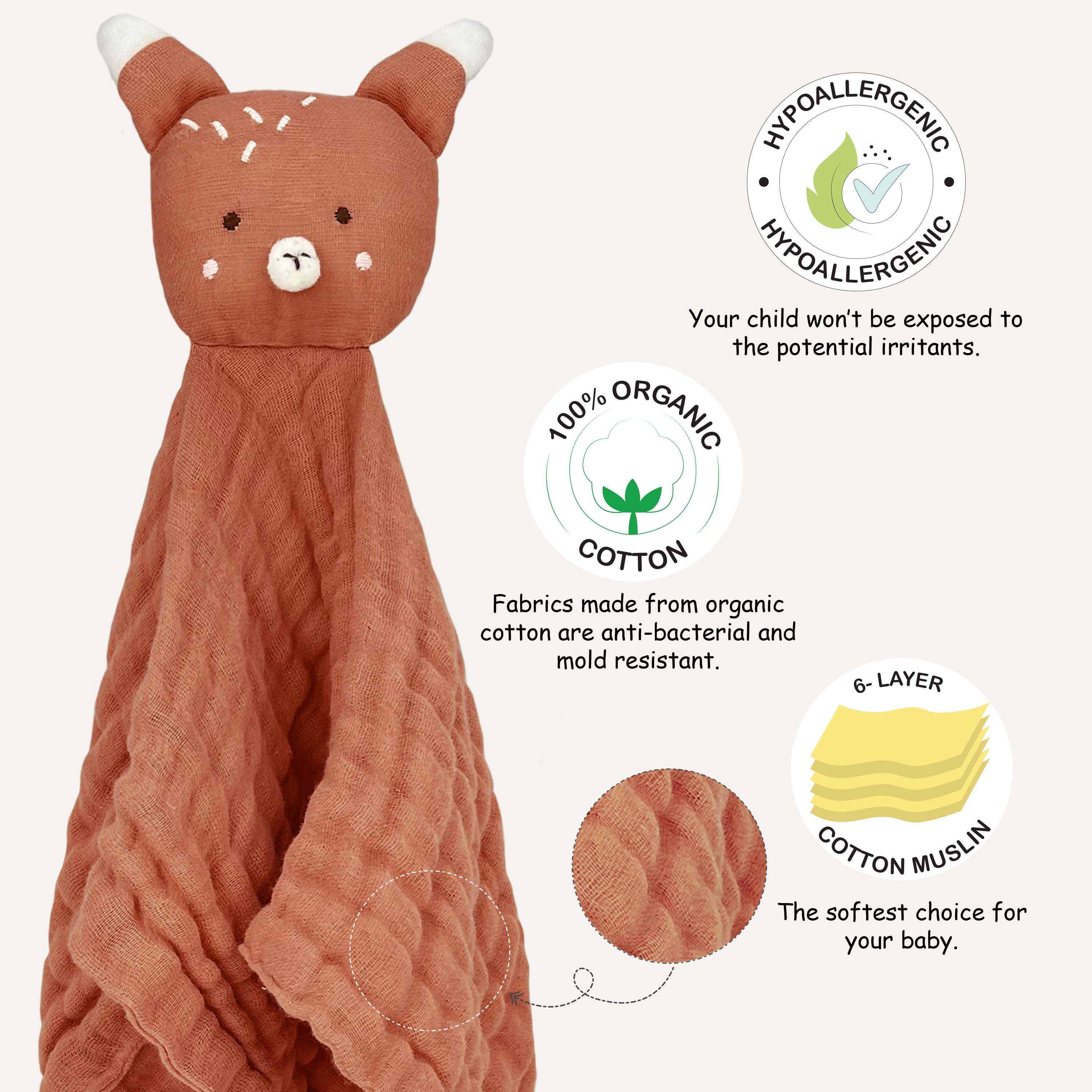 Abracadabra Organics Collectible Security Blanket With Cuddle Toy - Fox