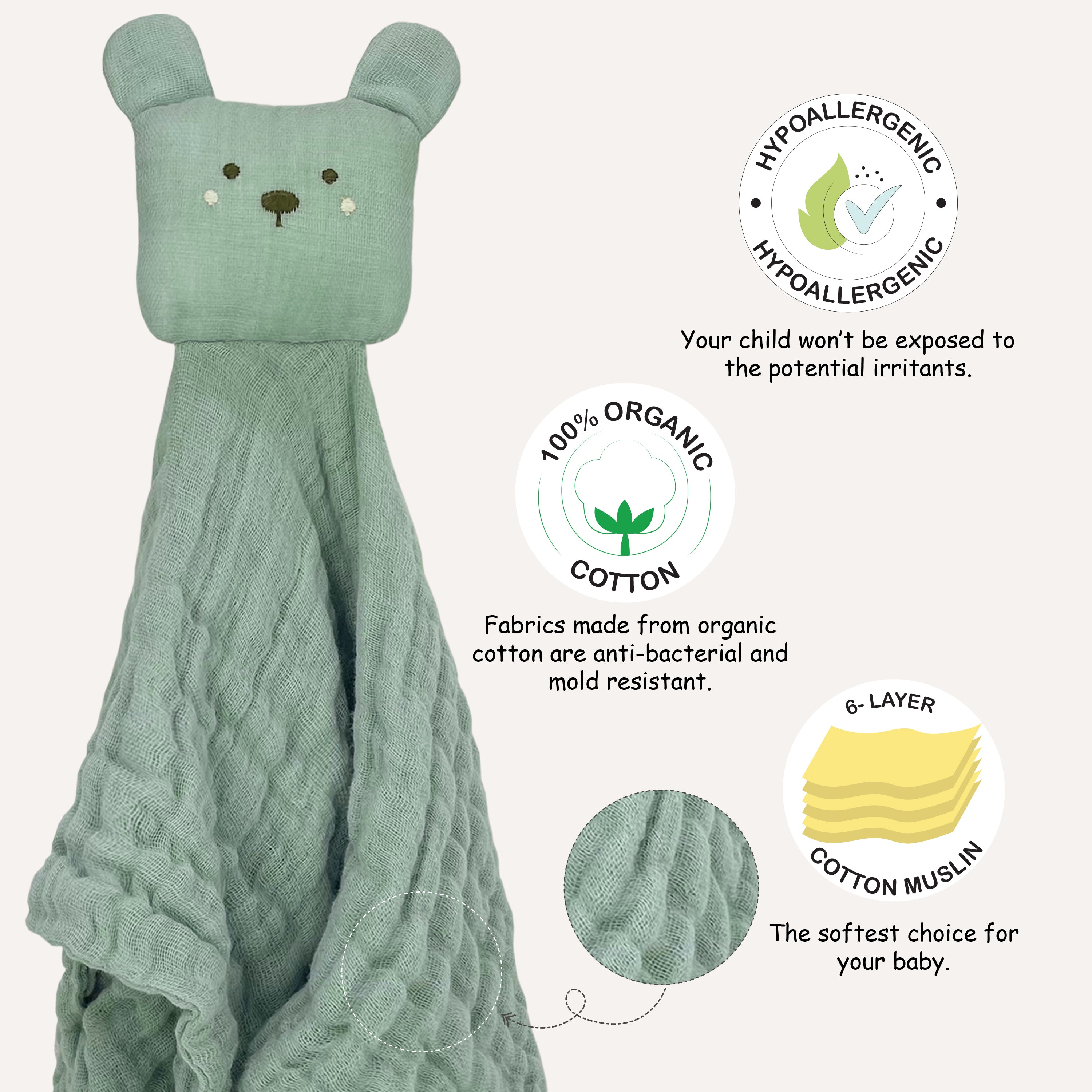 Abracadabra Organics Collectible Security Blanket With Cuddle Toy - Bear