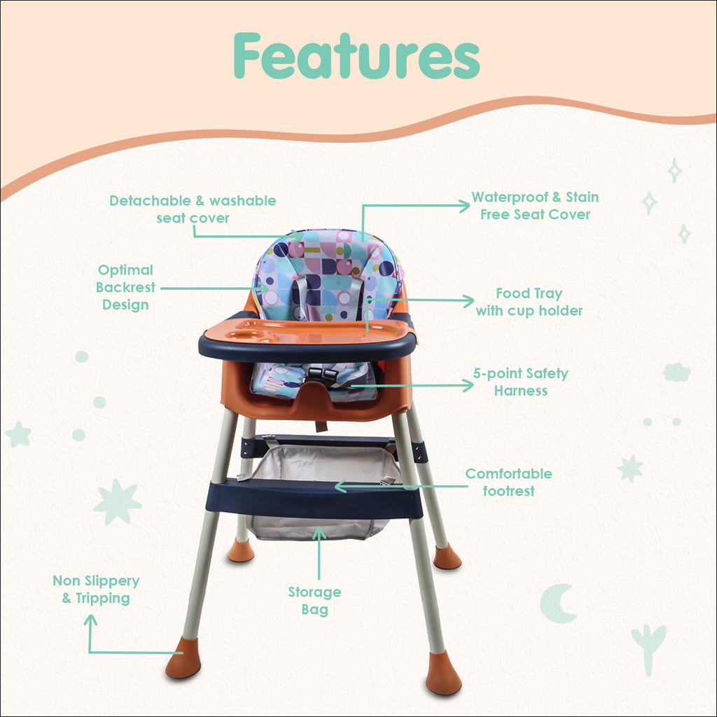 Baby Moo 3 In 1 Adjustable Feeding Booster High Chair Abstract - Orange
