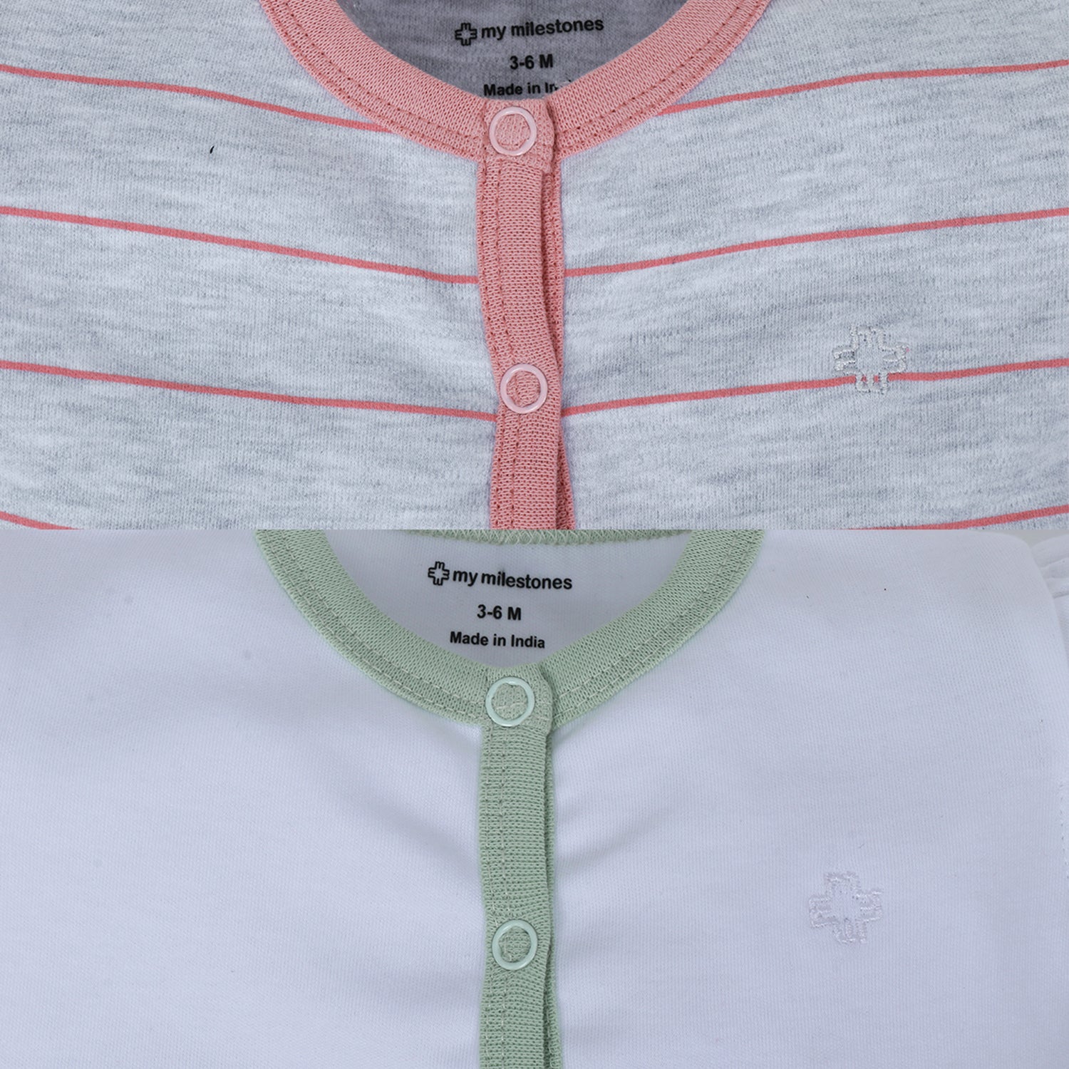 My Milestones T-shirt Half Sleeve Girls White / Grey Stripes-2Pc Pack