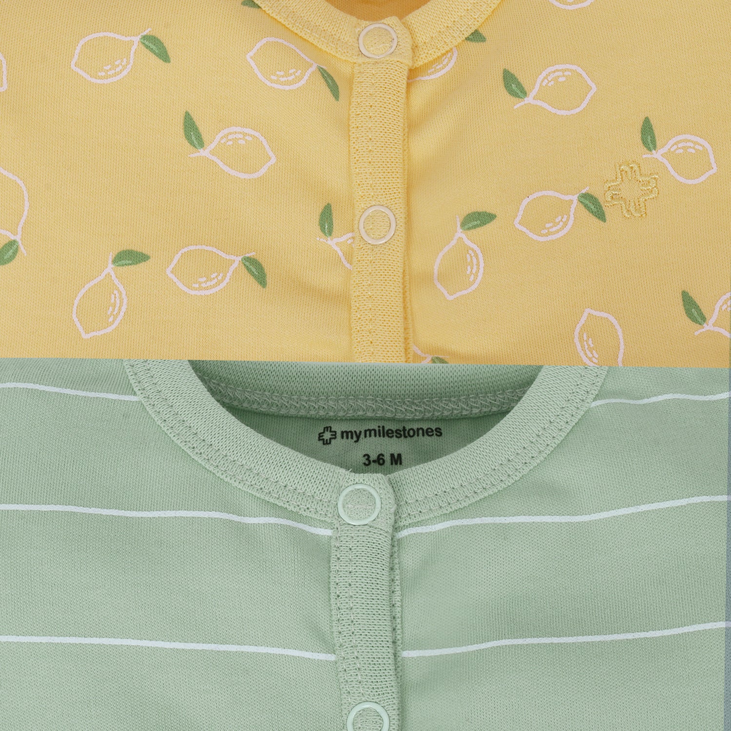 My Milestones T-shirt Half Sleeves Girls Yellow Lemon /Sage Green Stripes - 2Pc Pack