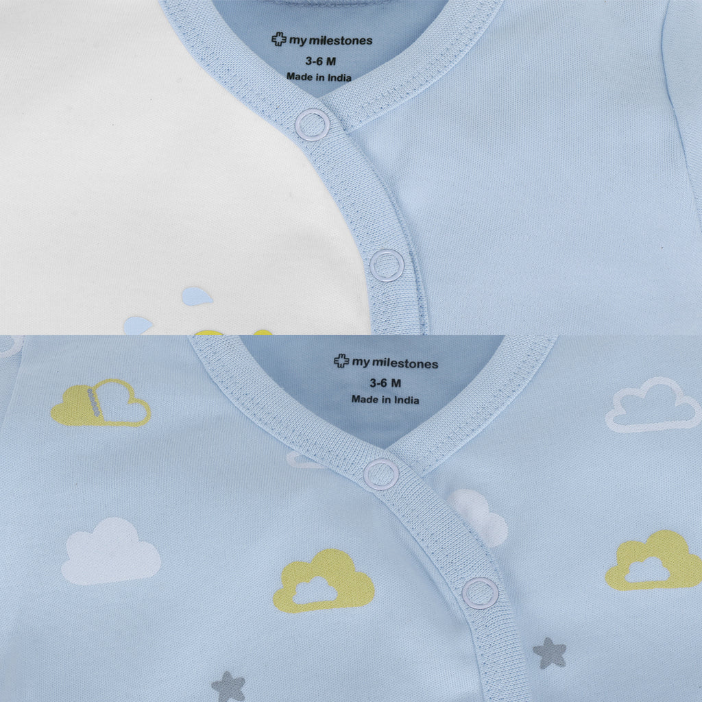 My Milestones T-shirt Half Sleeves Boys Baby Blue Cloud / Baby Blue -2Pc Pack