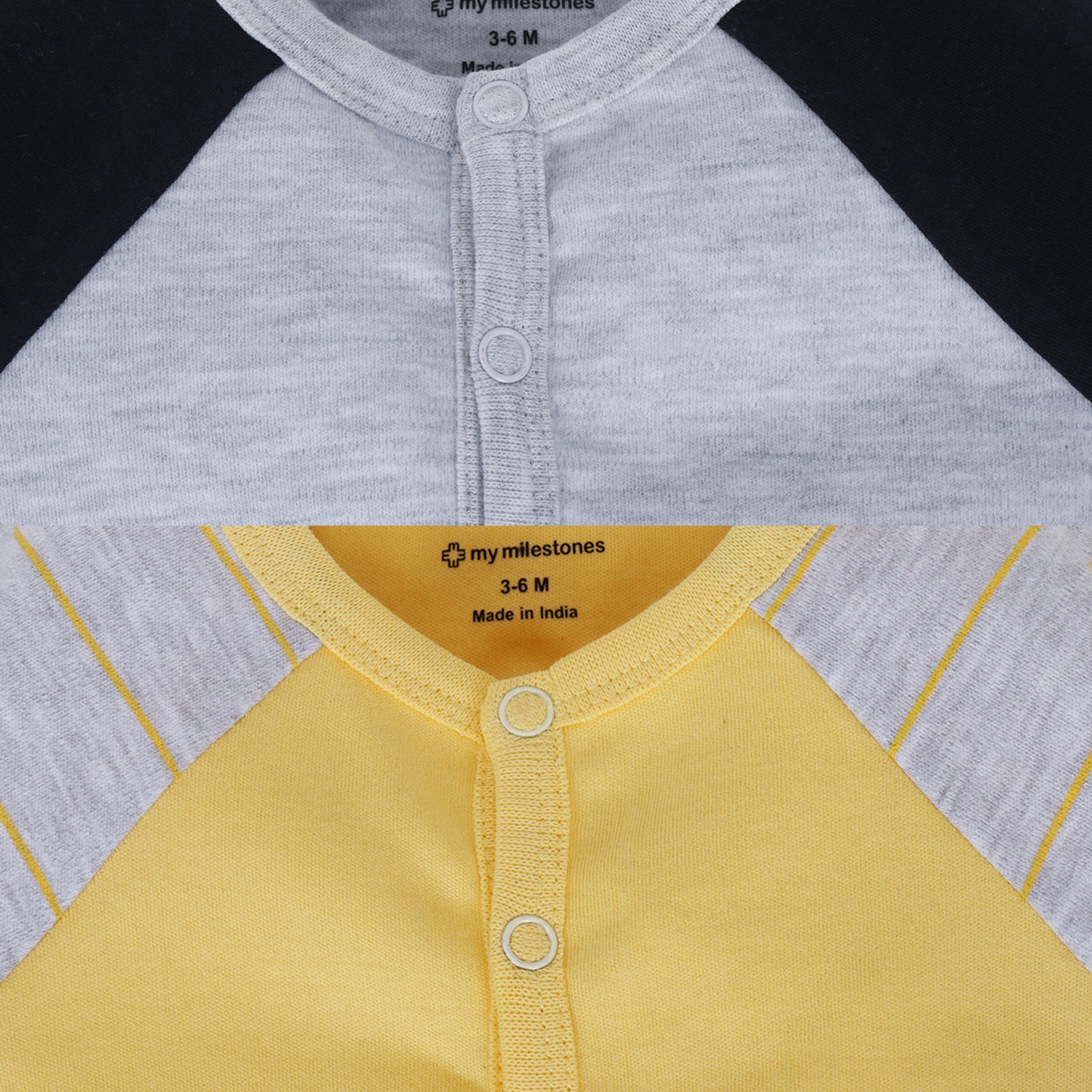 My Milestones T-shirt Half Sleeves Boys Yellow Grey/ Grey Navy Blue-2Pc Pack