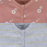 My Milestones T-shirt Half Sleeves Girls Peach Daisy / Grey Stripes-2Pc Pack