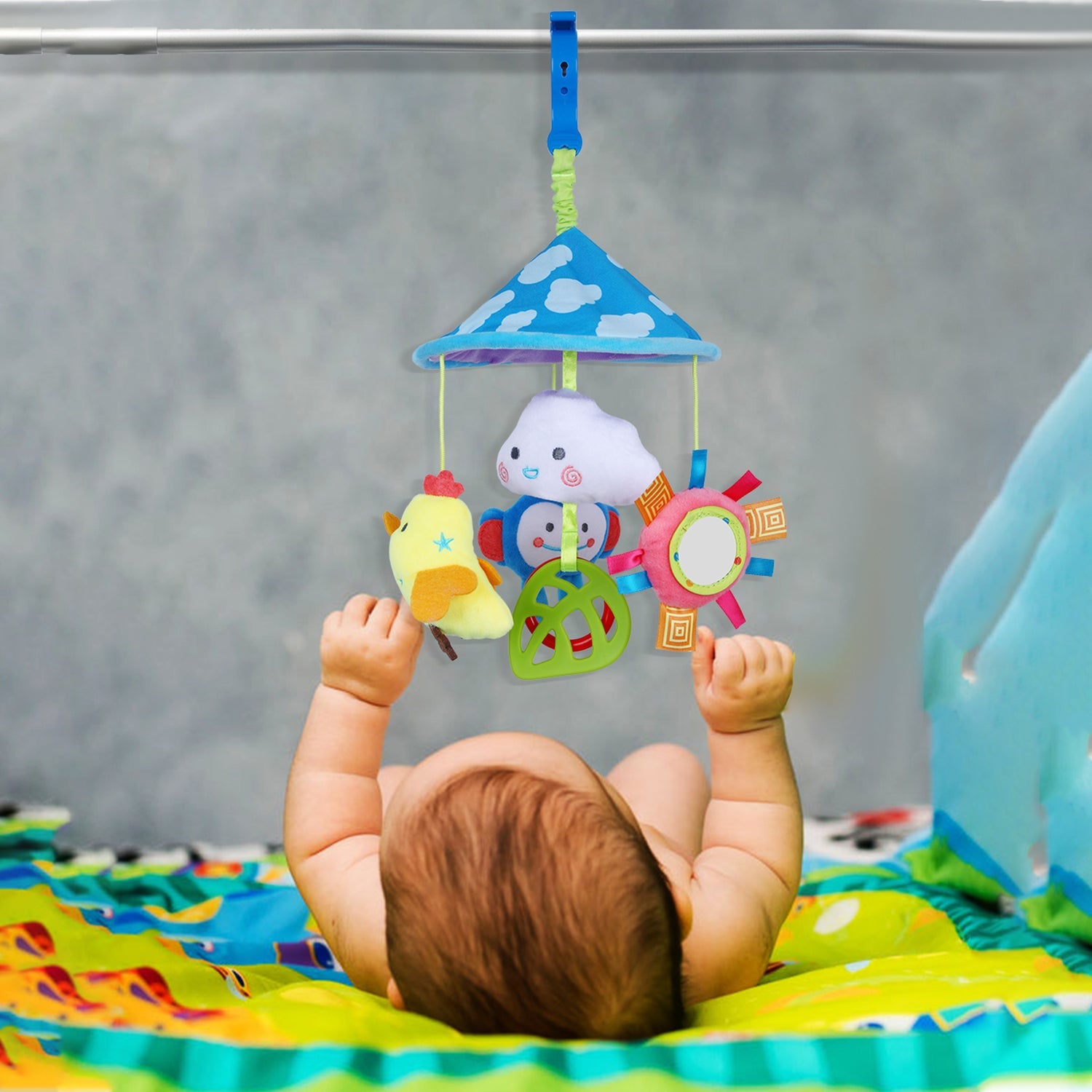 Bird In The Sky Bed Hanging Rattle Toy Rotating Cot Mobile - Blue