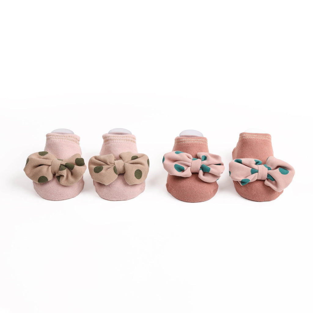 Kicks & Crawl- Pink & Peach Baby Bow Socks- 2 Pack