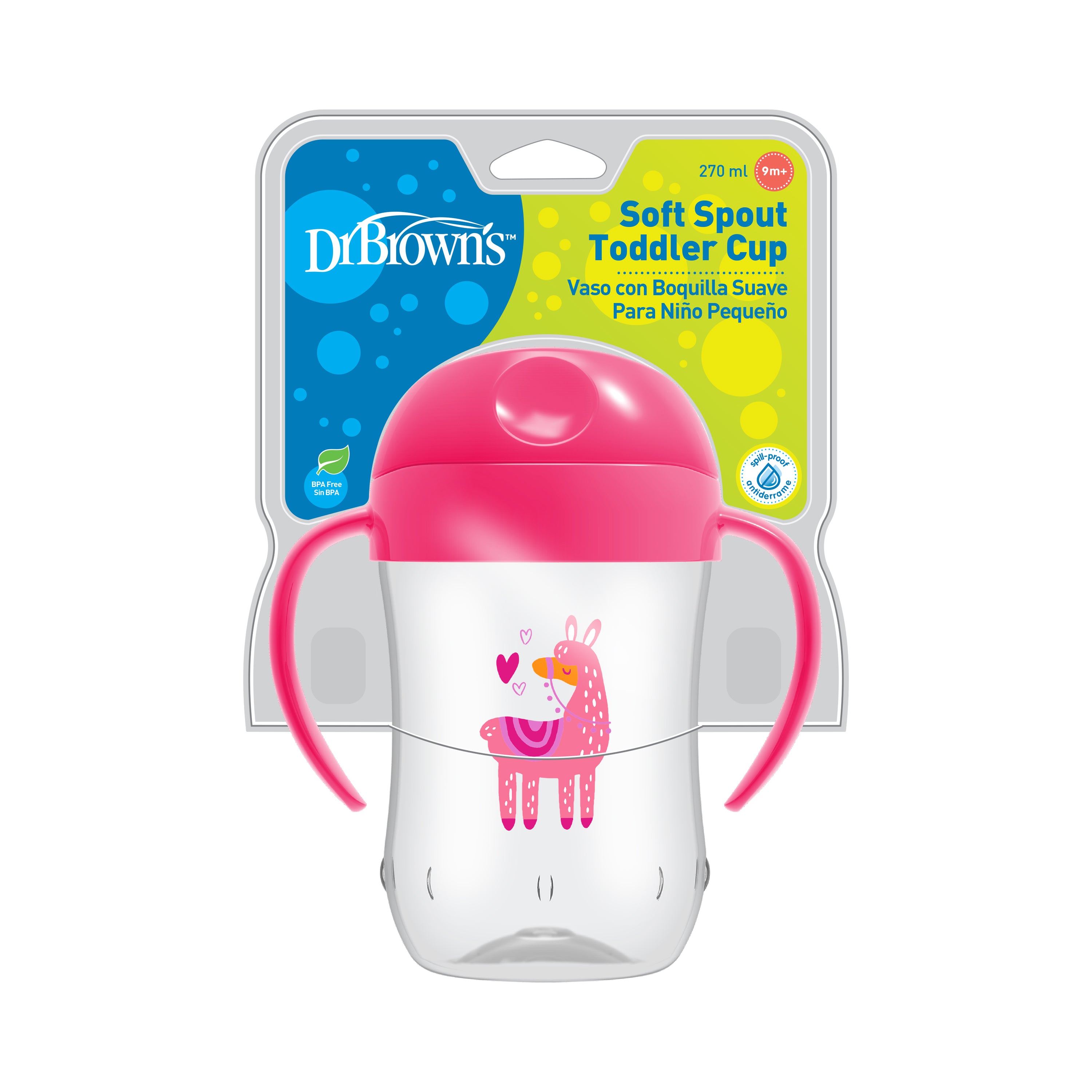 Dr. Brown's Soft-Spout Transition Cup w/ Handles -Pink Llama Deco
