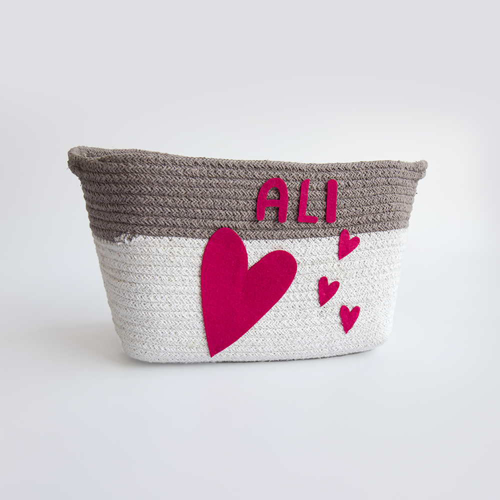 Doodle Hearts- Cotton Rope Basket (Pink-Individual/ Set Of 2)