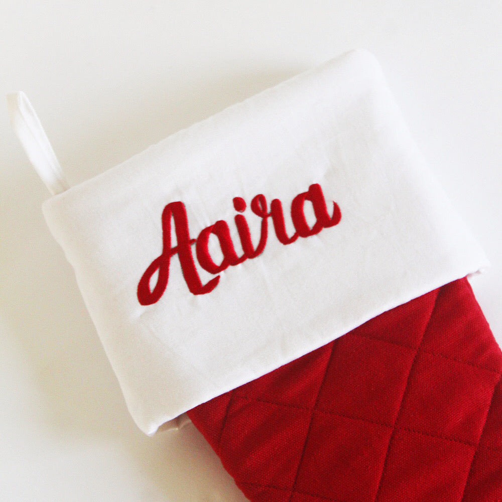 Personalized Stocking - White Top, Red Bottom
