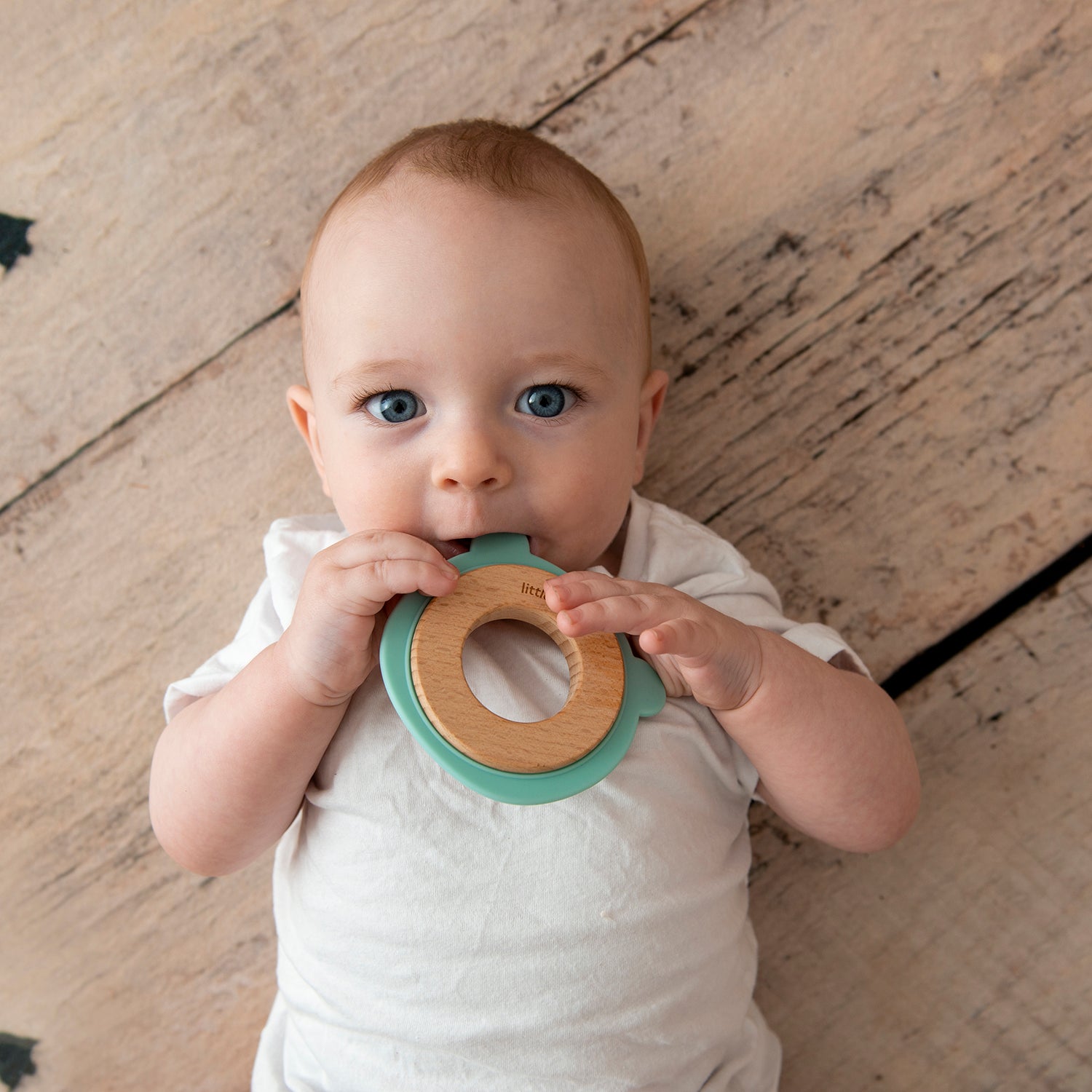 Wood + Silicone Disc Teether Toy - Blue