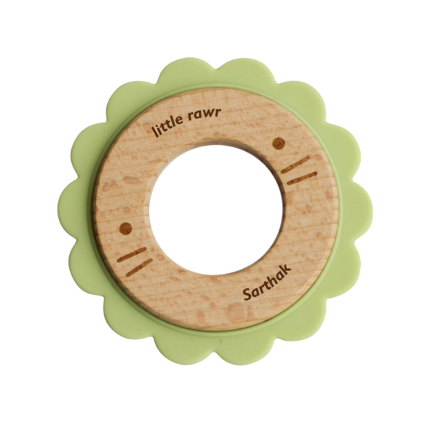 Wood + Silicone Disc Teether Toy - Green