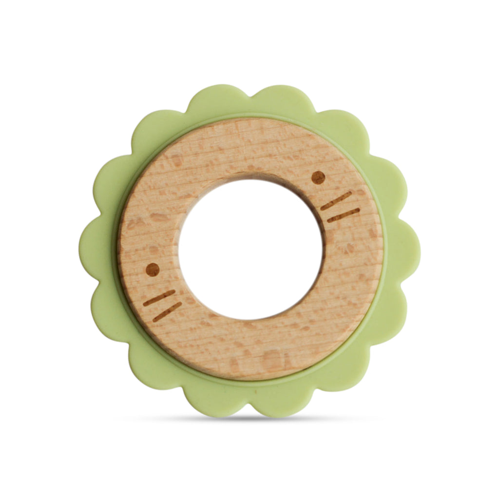 Wood + Silicone Disc Teether Toy - Green