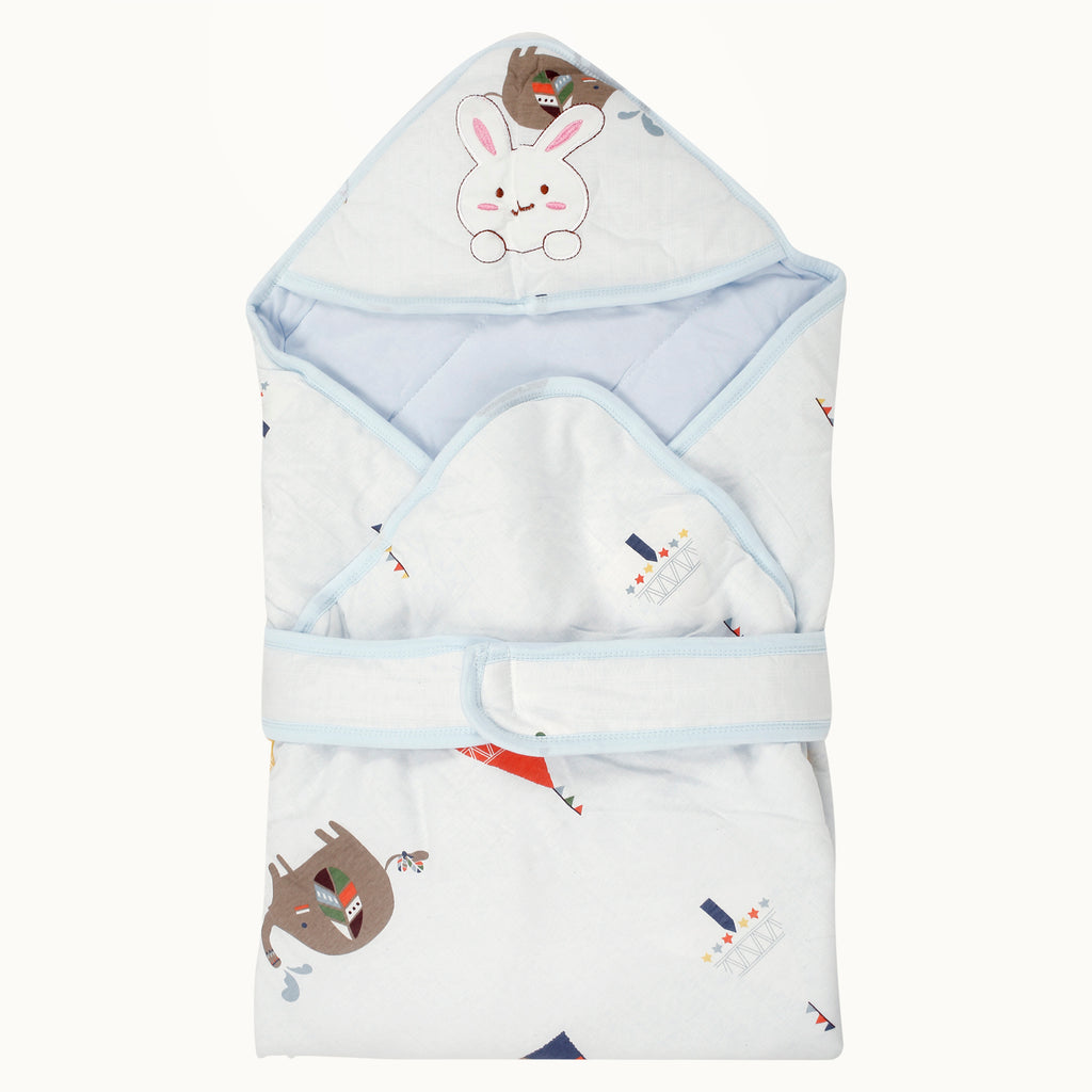 Baby Moo Bunny Hooded Wrapper- Pink, Blue
