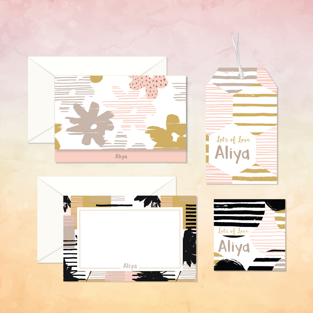 Personalized Stationery Gift Set - Abstract, Set of 24 or 48