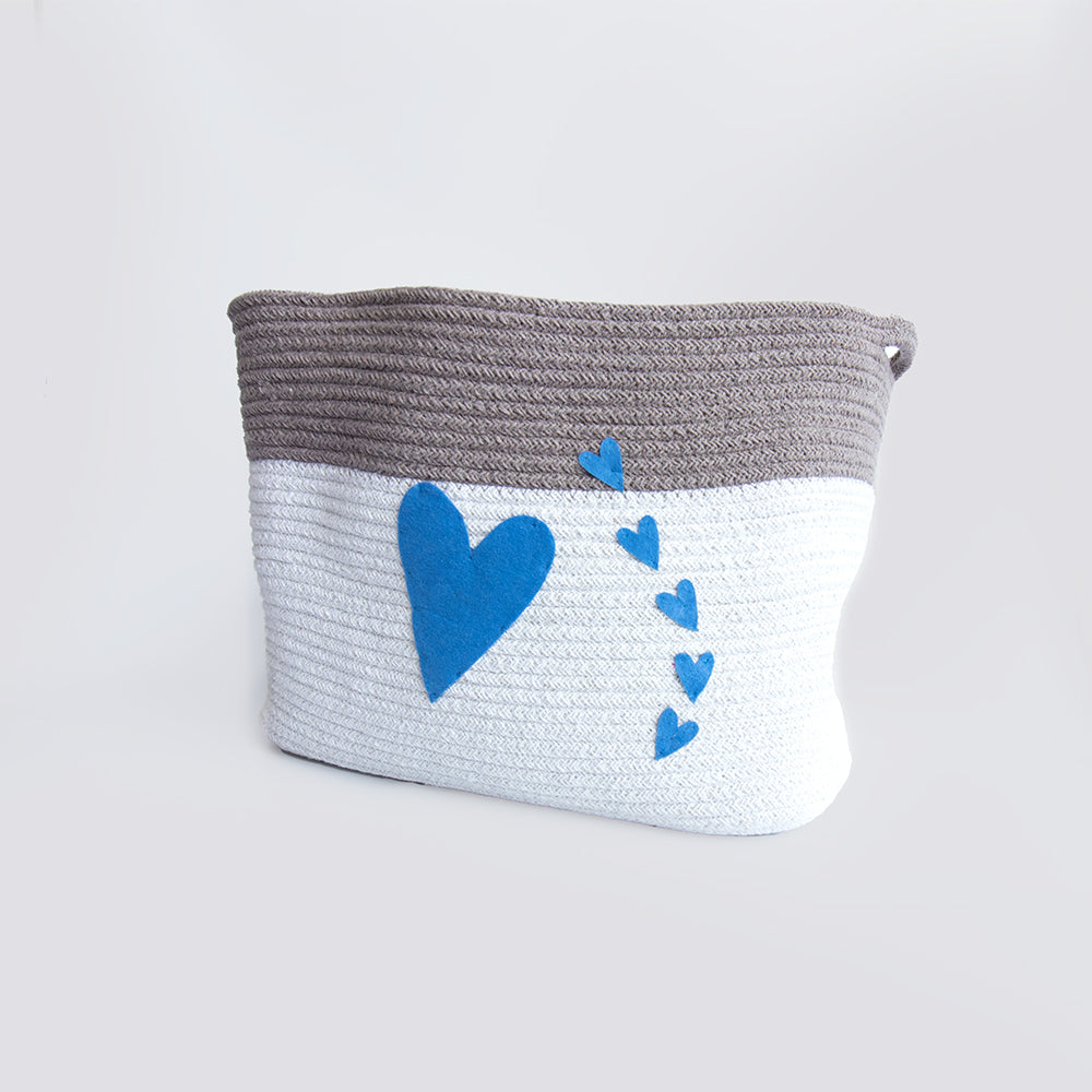 Doodle Hearts- Cotton Rope Basket (Blue - Individual/ Set Of 2)