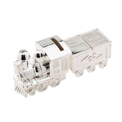 Frazer & Haws 92.5 Silver Plated Money box - Train W/First Tooth & Curl Holder