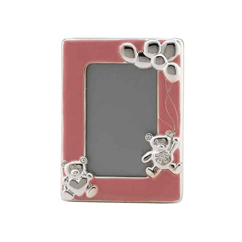Frazer & Haws 92.5 Silver Plated Photo Frame - W/ Bear & Pink Epoxy