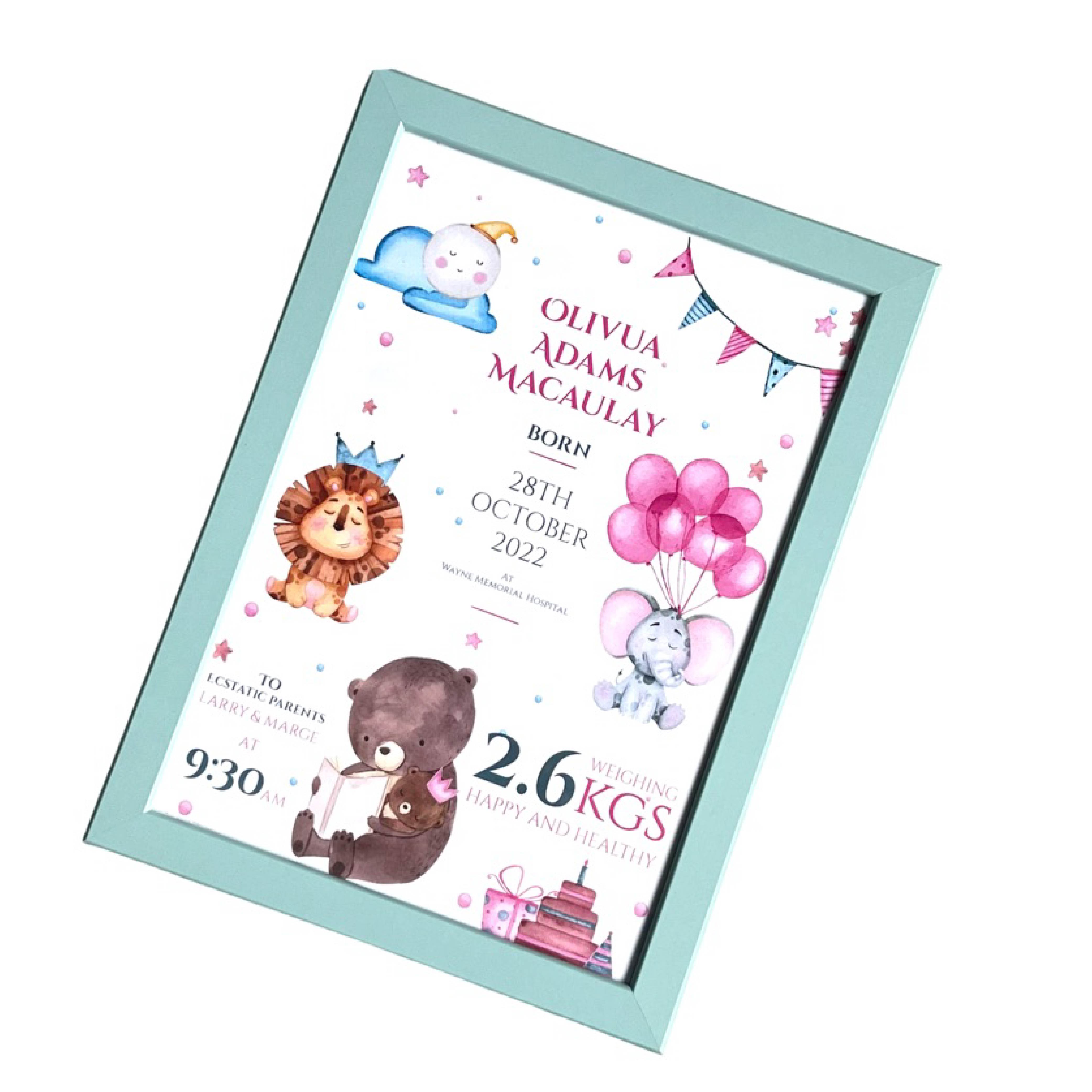 Newborn Baby Girl Statistic Frame