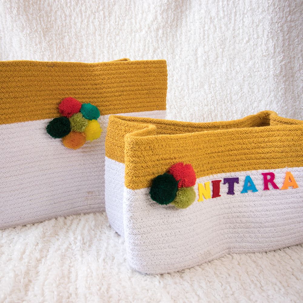 DREAMY YELLOW - PERSONALISED COTTON ROPE BASKETS