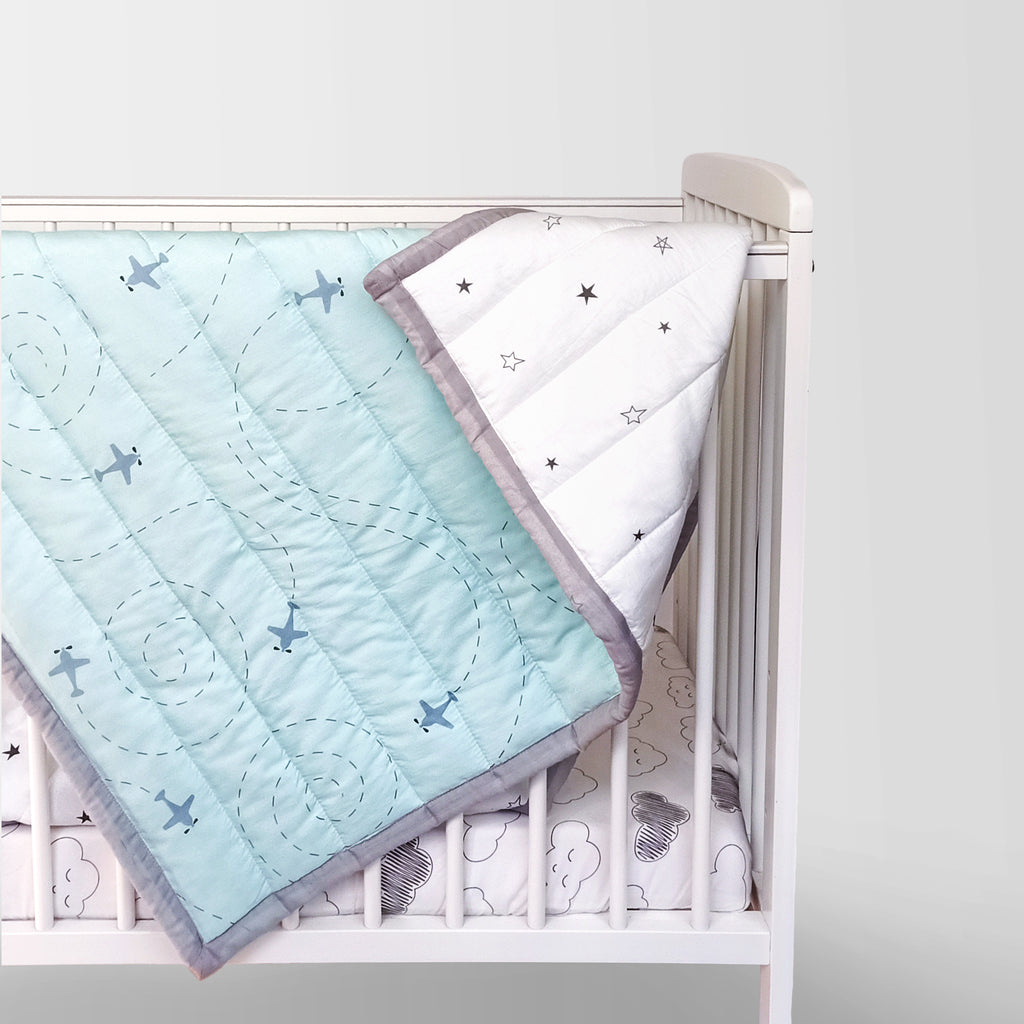 The White Cradle Organic Cotton Baby Quilt - Aeroplane