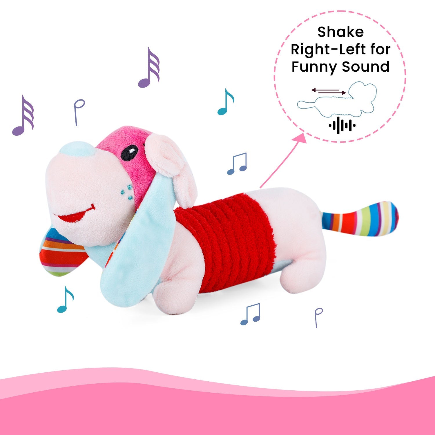 Baby Moo Puppy Quack Sound Plush Stuffed Toy Handheld Rattle - Pink