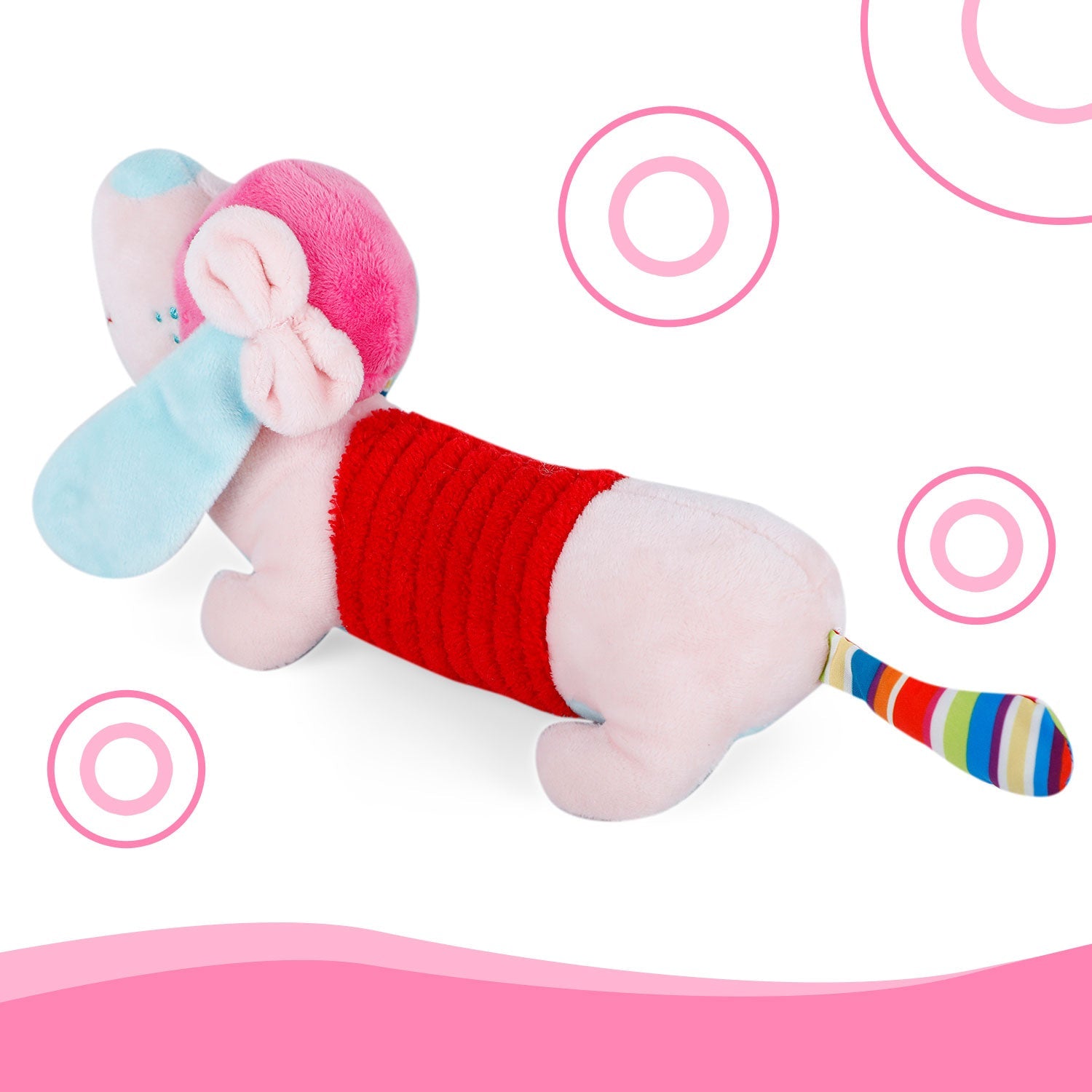 Baby Moo Puppy Quack Sound Plush Stuffed Toy Handheld Rattle - Pink
