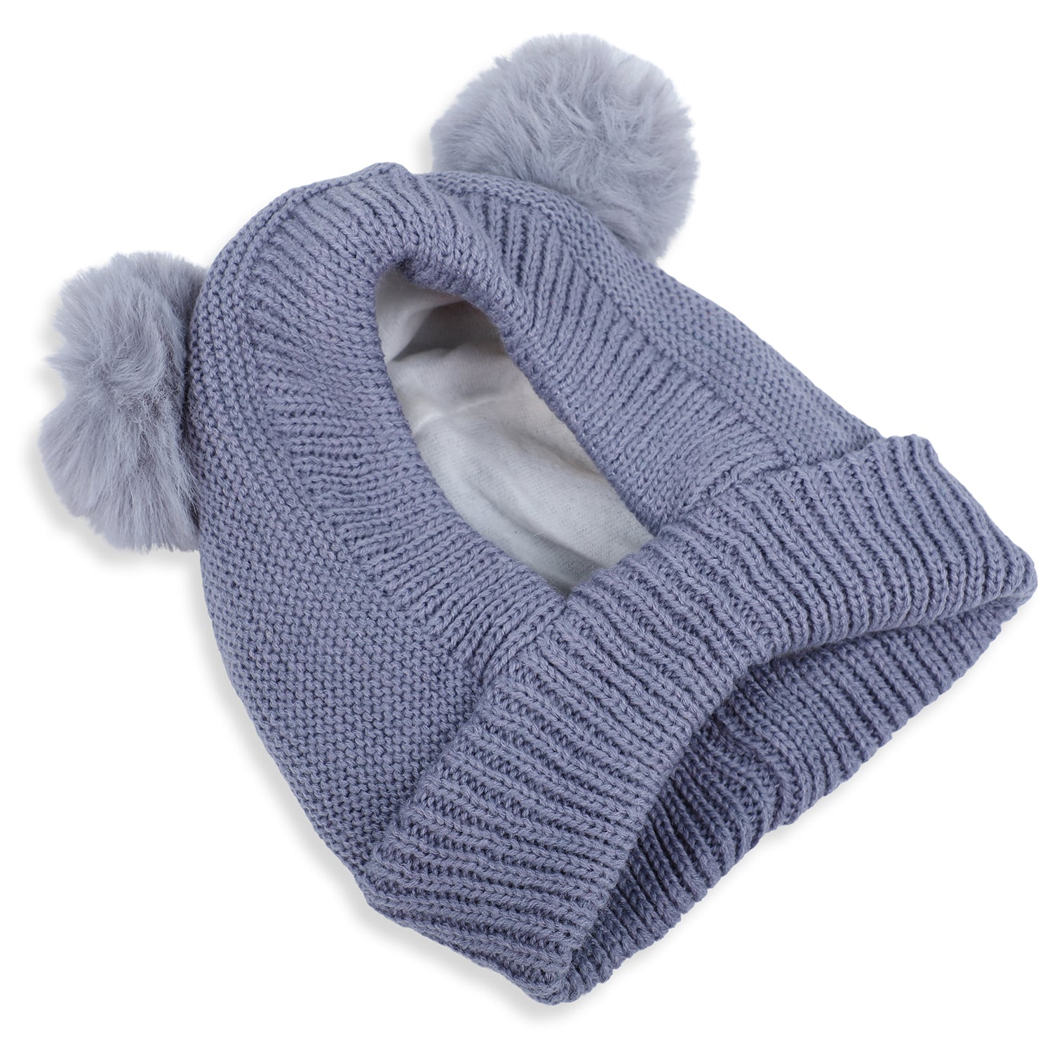 Baby Moo Adorable Pom Pom Knitted Beanie Woollen Cap - Grey - Baby Moo