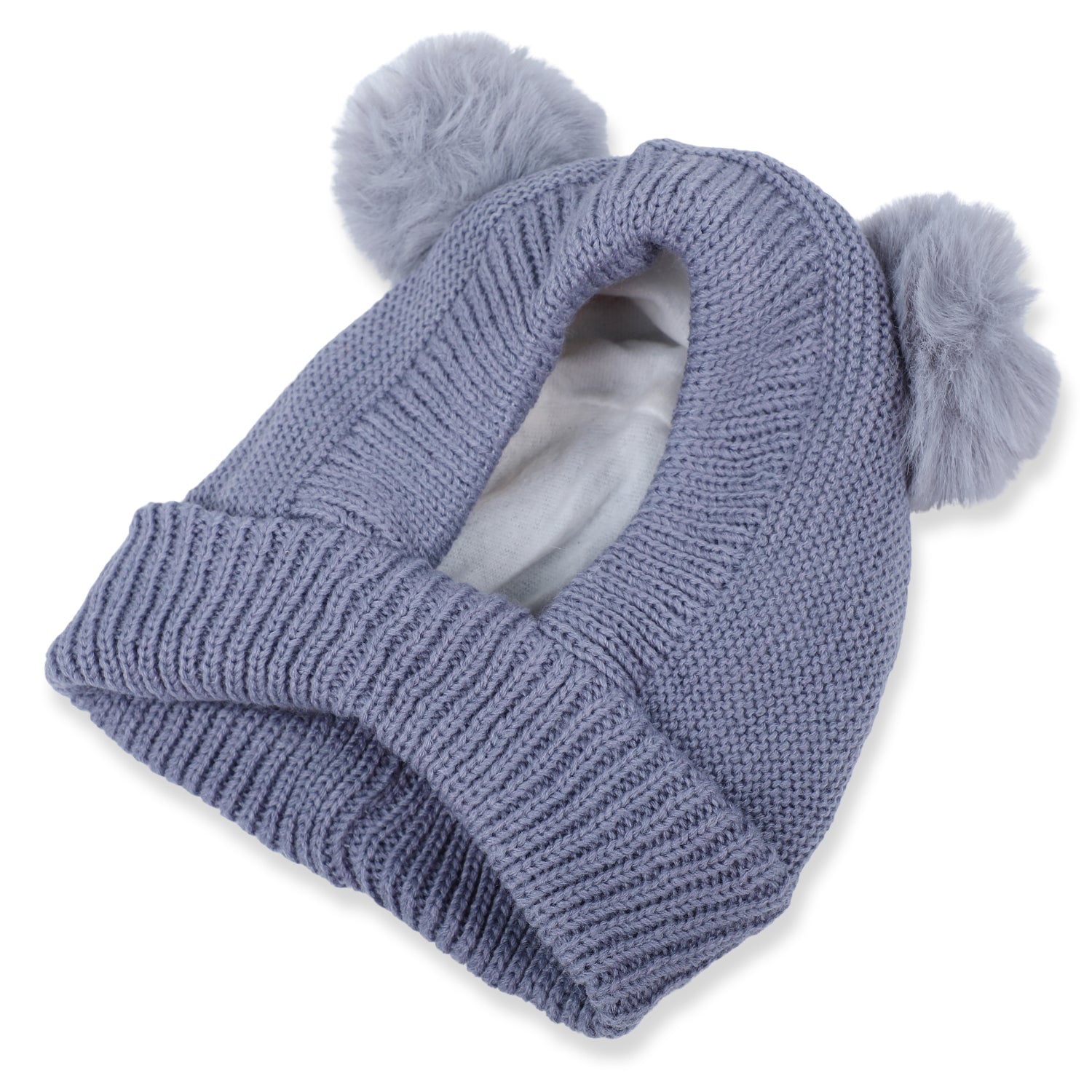 Baby Moo Adorable Pom Pom Knitted Beanie Woollen Cap - Grey - Baby Moo