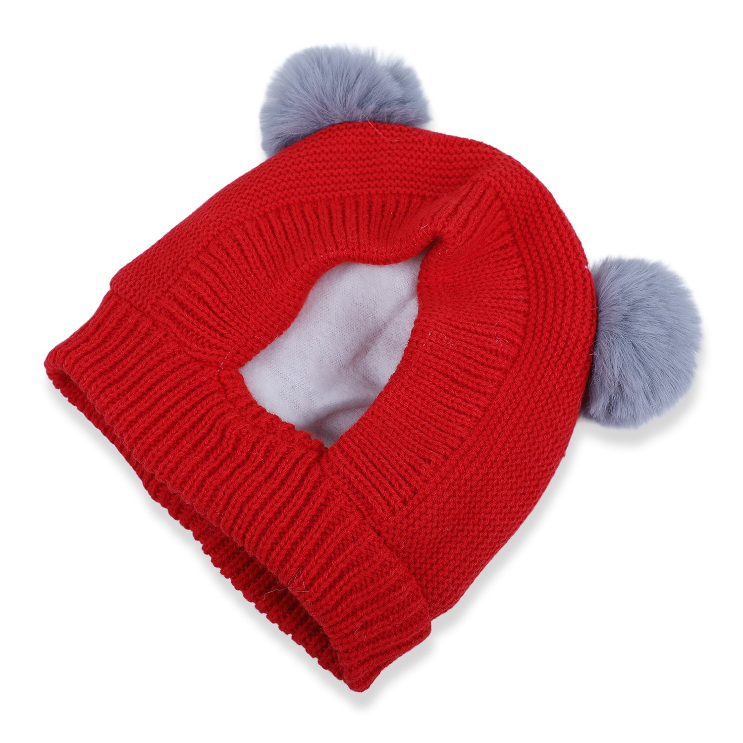 Baby Moo Adorable Pom Pom Knitted Beanie Woollen Cap - Red - Baby Moo